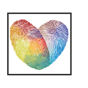 Herzform aus zwei &uuml;berlappenden Fingerabdr&uuml;cken in Regenbogenfarben.